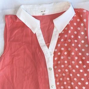 Women’s Sheer Color Block Polkadot Blouse